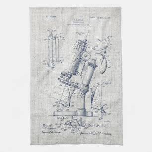 Vintage Microscope Patent Tea Towel