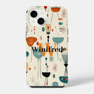 Vintage Mid-Century Abstract Monogram Custom Name iPhone 14 Case