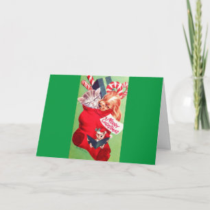 Vintage Mid Century Beautiful Baby Puppy Kitten Holiday Card