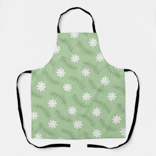 Vintage Mid Century Green White Flower Pattern Apron