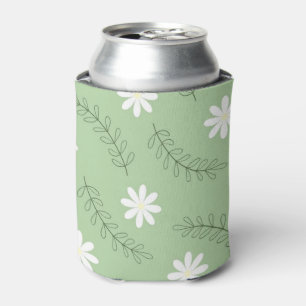 Vintage Mid Century Green White Flower Pattern Can Cooler