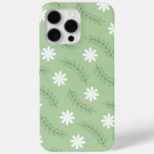 Vintage Mid Century Green White Flower Pattern iPhone 15 Pro Max Case