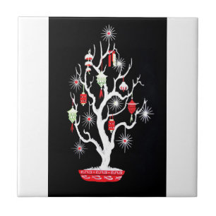 Vintage Mid Century Mod Asian Christmas Tree Tile