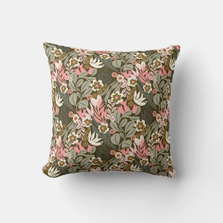 Vintage Mid-Century Modern Olive and Pink Cushion