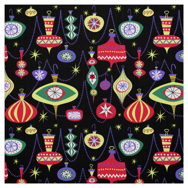 Vintage Midcentury Atomic Christmas Ornaments Fabric (Swatch)