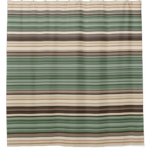 Vintage Midcentury Lines Green Brown Shower Curtain