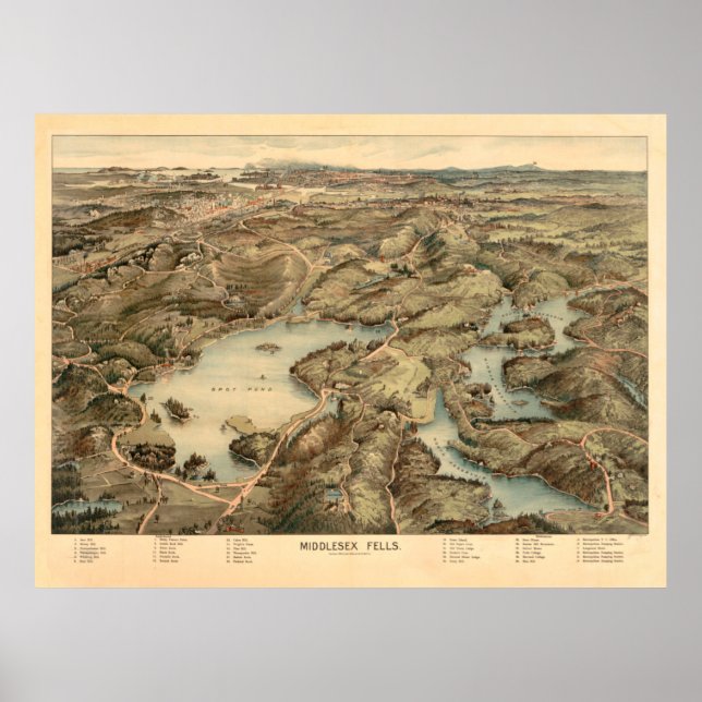 Vintage Middlesex Fells Reservation Map (1903) Poster (Front)