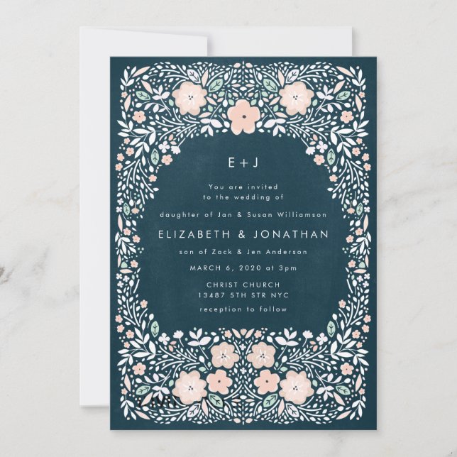 Vintage Midnight Floral Wedding Invitation (Front)