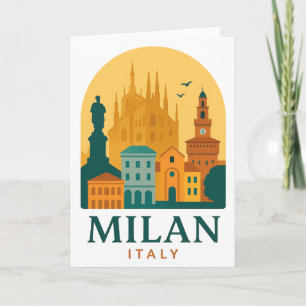 Vintage Milan Italy Travel Retro Duomo Card