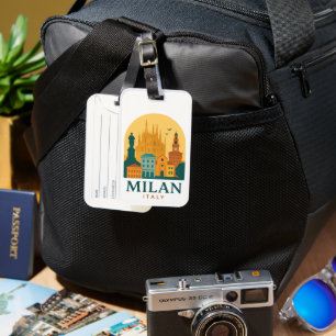 Vintage Milan Italy Travel Retro Duomo Luggage Tag