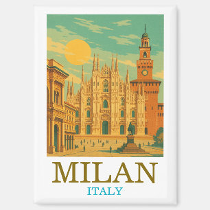 Vintage Milan Italy Travel   Retro Duomo Magnet