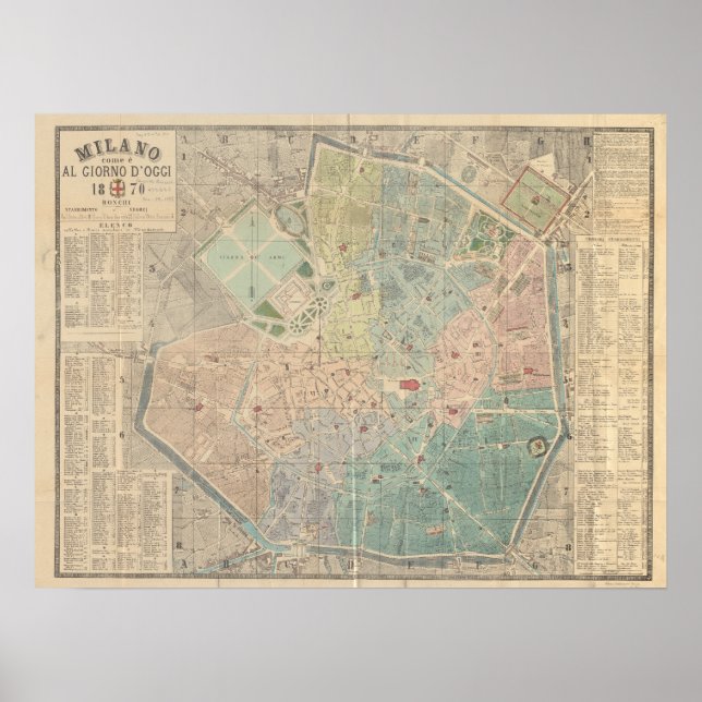 Vintage Milan Map Poster (Front)