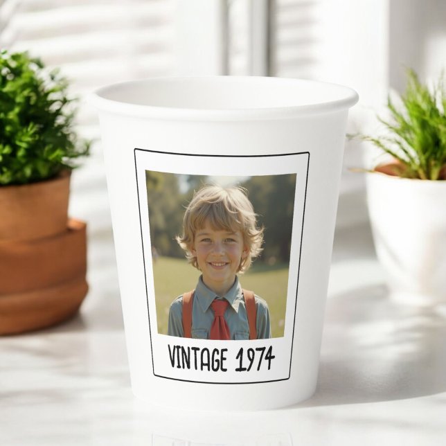 Vintage Milestone Birthday Photo Keepsake Paper Cups (Creator Uploaded)