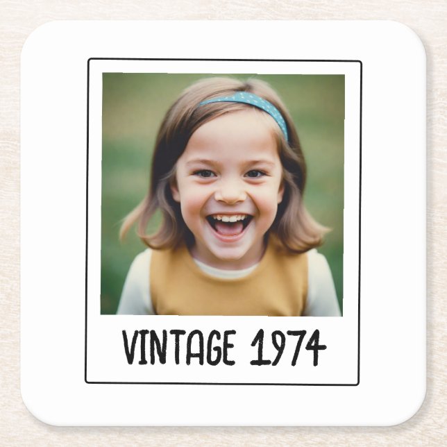Vintage Milestone Birthday Photo Keepsake Square Paper Coaster (Front)