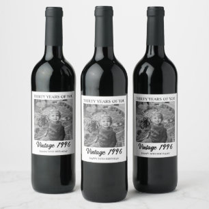 Vintage Milestone Birthday Photo Wine Label