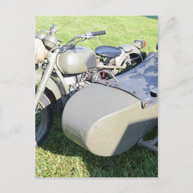 Vintage Military Motorcycle Combination Postcard (Front)