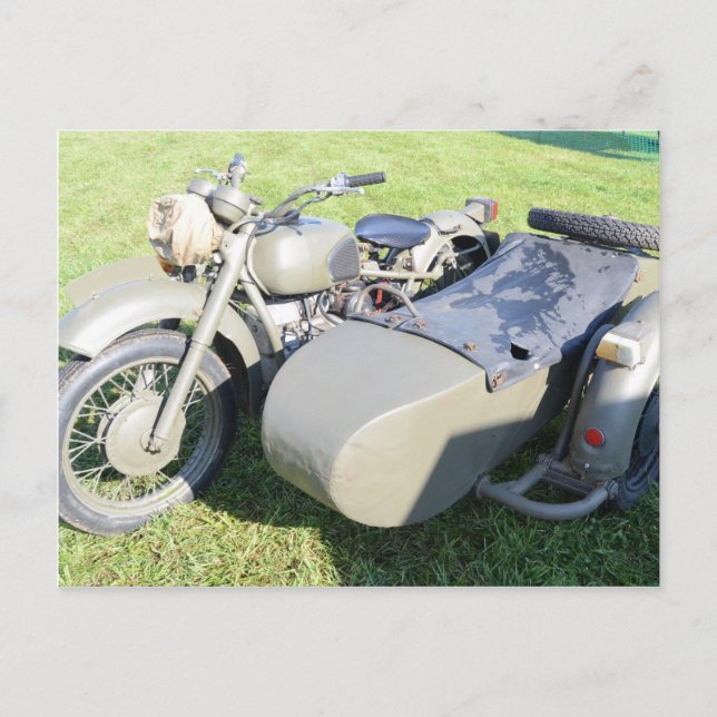Vintage Military Motorcycle Combination Postcard (Front)