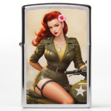 Vintage Military Motorcycle Pinup Lighter