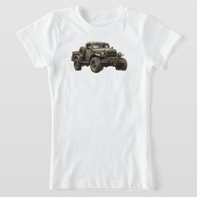 Vintage Military Off-Road Truck Illustration T-Shirt (Laydown)