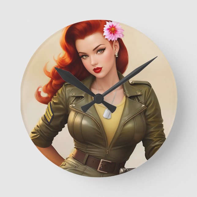 Vintage Military Pinup Wall Clock (Front)