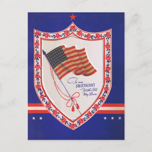 Vintage Military Valentine Holiday Postcard (Front)