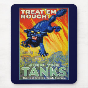 Vintage Military War Advertising with a Wild Cat Mouse Pad