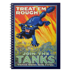 Vintage Military War Advertising with a Wild Cat Spiral Notebook