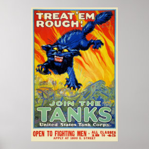 Vintage Military War Recruiting with a Wild Cat Poster