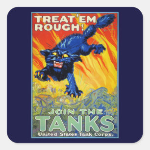 Vintage Military War Recruiting with a Wild Cat Square Sticker