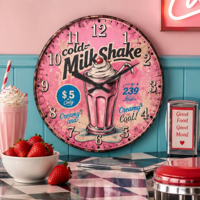 Vintage Milkshake Retro Diner Kitchen Large Clock (Creator Uploaded)