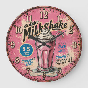 Vintage Milkshake Retro Diner Kitchen Large Clock
