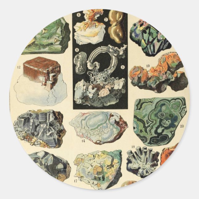 Vintage Minerals Rocks Geology Classic Round Sticker (Front)