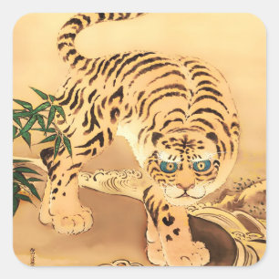 Vintage Minhwa Tiger by a Stream Square Sticker