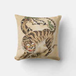 Vintage Minhwa Tiger Under Pine Tree Cushion