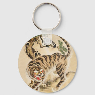 Vintage Minhwa Tiger Under Pine Tree Key Ring