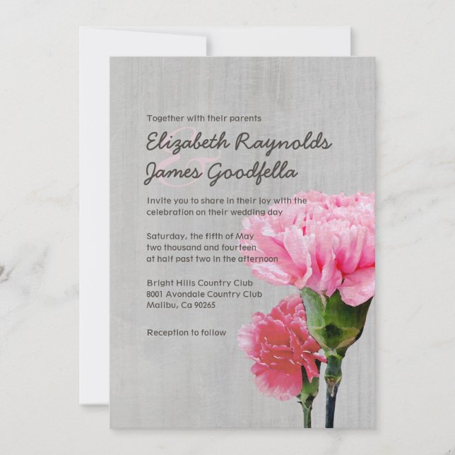 Vintage Mini-Carnation Wedding Invitations (Front)