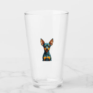 Vintage Miniature Pinscher Portrait Colorful Engra Glass