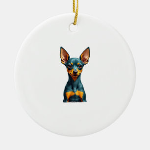 Vintage Miniature Pinscher Portrait Colourful Engr Ceramic Tree Decoration