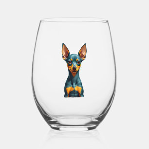 Vintage Miniature Pinscher Portrait Colourful Engr Stemless Wine Glass