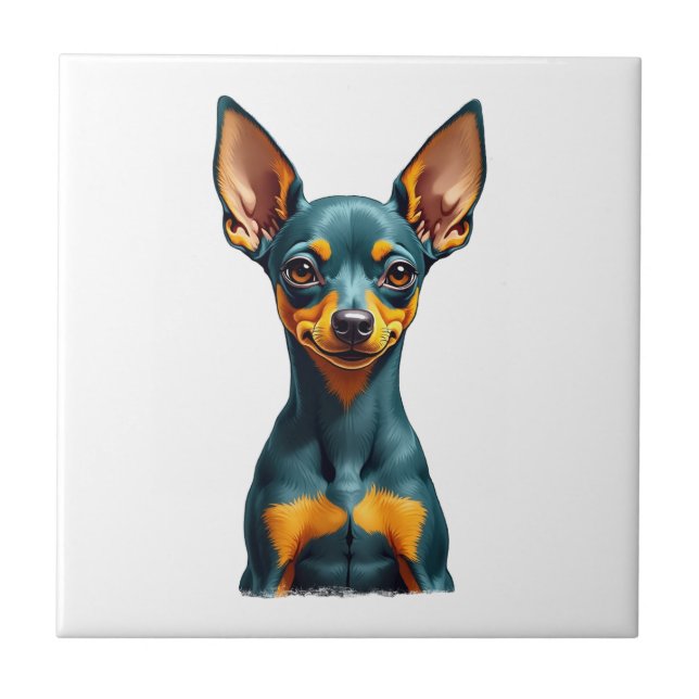 Vintage Miniature Pinscher Portrait Colourful Engr Tile (Front)
