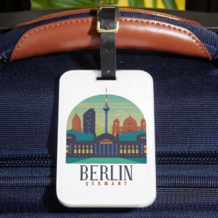 Vintage Minimal Berlin Germany Skyline Travel Luggage Tag