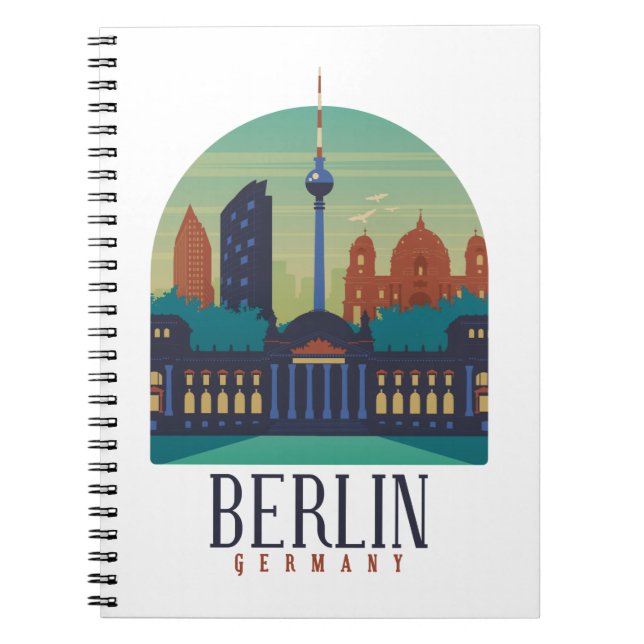 Vintage Minimal Berlin Germany Skyline Travel Notebook (Front)