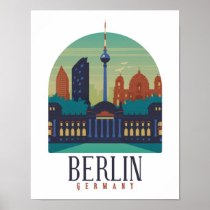 Vintage Minimal Berlin Germany Skyline Travel Poster