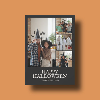 Vintage Minimal Halloween 5 Photo Black Holiday Card