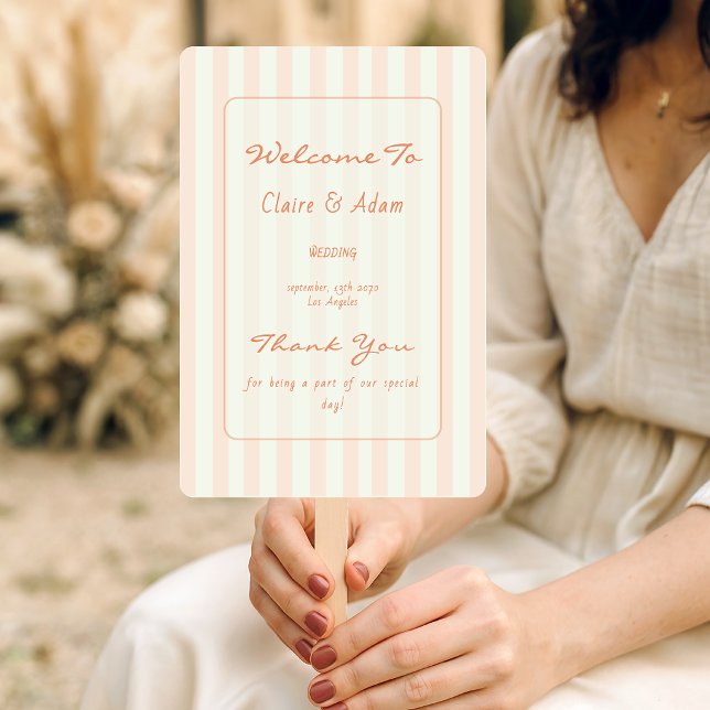Vintage Minimal Peach Striped Wedding Program  Hand Fan (Creator Uploaded)