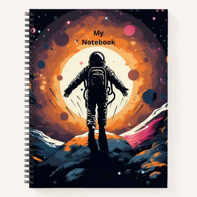 Vintage Minimalist Astronaut Space Adventure Notebook (Front)