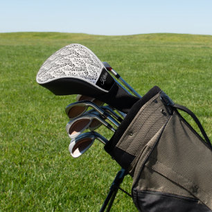 Vintage Minimalist Black Cream Floral Script Golf Head Cover