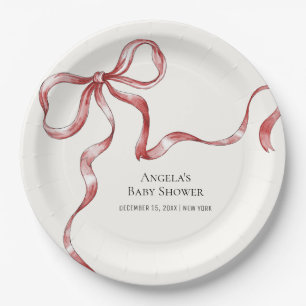 Vintage Minimalist Bow Baby Shower Paper Plate
