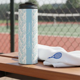 Vintage Minimalist Dusty Blue Cream Floral Script Thermal Tumbler
