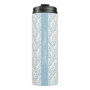 Vintage Minimalist Dusty Blue Cream Floral Script Thermal Tumbler